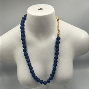 Recycled glass blue African trade beads necklace z13